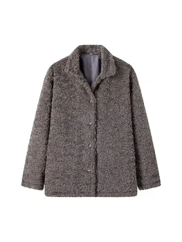 TRAF Женская плюшевая куртка оверсайз 2024, модная уличная одежда, верхняя одежда, пальто для женщин, теплые женские пальто с длинными рукавами Изображение 2