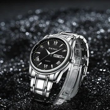 Часы бренда SENO Chennuo, выпущенные от имени мужских светящихся водонепроницаемых часов с двойным календарем, модные ультратонкие кварцевые часы Изображение 2