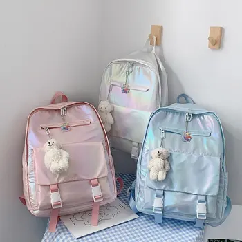 Женский рюкзак Laser Travel Backpack 2020, новые Корейские школьные сумки градиентного цвета для девочек-подростков, водонепроницаемая нейлоновая сумка через плечо MD0244 Изображение 2