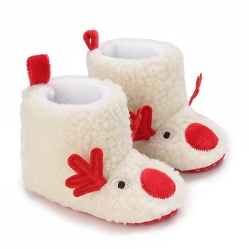 Детские флисовые тапочки, мягкие противоскользящие пинетки с оленями, зимние теплые носки для младенцев, обувь для кроватки