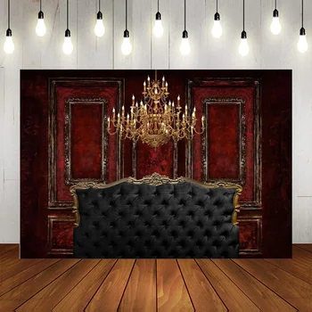 Классические фоны для фотосъемки интерьера, красные винтажные фоны для украшения стен и люстр, Фотобудка, Черный баннер на изголовье кровати.