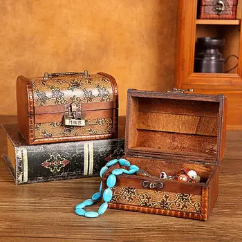 Коробка для хранения ювелирных изделий Пиратский сундук в стиле ретро С ключом Коробка для хранения ювелирных изделий средней емкости Антикварная коробка для хранения сокровищ С