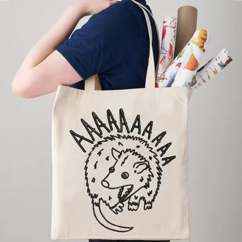 Милая сумка-тоут с принтом кричащего опоссума, повседневная холщовая сумка для покупок, сумка с забавным животным большой вместимости Изображение 2