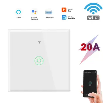 Умный Настенный Выключатель Tuya WiFi 20A EU Сенсорный Выключатель Водонагревателя Для Умного Дома Работает С Alexa Home Voice Control