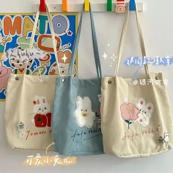 Япония и Южная Корея Осенне-зимняя винтажная сумка через плечо Sen Cartoon Мягкая сумка Студенческая Вельветовая сумка для покупок