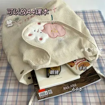 Япония и Южная Корея Осенне-зимняя винтажная сумка через плечо Sen Cartoon Мягкая сумка Студенческая Вельветовая сумка для покупок Изображение 2