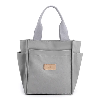 Простой холщовый пакет в японском стиле, большой емкости, на молнии, для беременных, школьная сумка для ланча, многослойная повседневная сумка с несколькими карманами Изображение 2