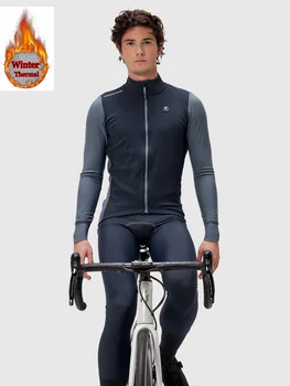 2023 новый Pissei ветрозащитный флисовый теплый нагрудник mtb для шоссейного велоспорта, мужская одежда для велоспорта по пересеченной местности, повседневное пальто, комплект из джерси для велоспорта Изображение 2