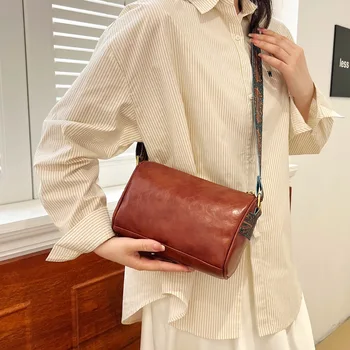 Новая высококачественная модная женская сумка из искусственной кожи, винтажная сумка через плечо из воловьей кожи, прочная сумка-подушка для отдыха с широкой лентой