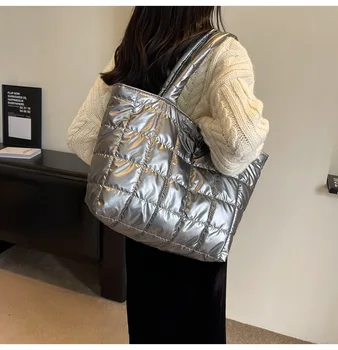 Женская сумка через плечо в мягкую клетку, металлическая сумка, серебристый цвет, ручная сумка, зимняя дорожная сумка, сумки для хранения ткани, сумки для поездок на работу