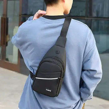 Мужская поясная сумка из ткани Оксфорд на открытом воздухе с одним плечевым ремнем, деловые нагрудные сумки, водонепроницаемый рюкзак для переноски Изображение 2