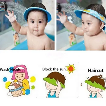Мягкая Регулируемая детская шапочка для душа, шапочка для мытья волос, защита ушей, Безопасный детский шампунь для купания, защита головы от душа Изображение 2