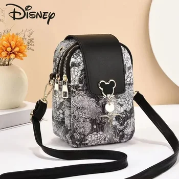 Новая женская сумка Disney's Mickey через плечо, модная и высококачественная маленькая сумка, повседневная многофункциональная женская сумка для мобильного телефона Изображение 2