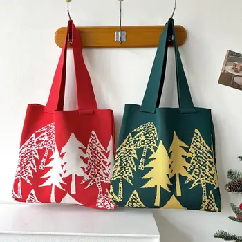 Многоразовая вязаная сумочка в виде рождественской елки, модные складные сумки через плечо большой емкости, сумка для покупок из полиэстера