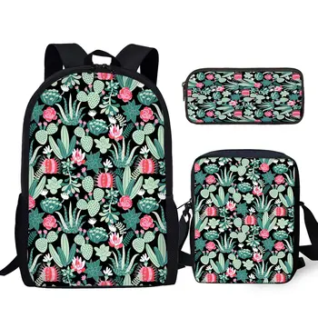 Дизайн растения в горшке с кактусом YIKELUO Прочный фирменный рюкзак, сумка-мессенджер, растение, подарочный пенал для учеников 3шт.