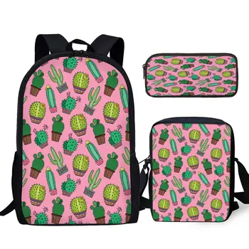 Дизайн растения в горшке с кактусом YIKELUO Прочный фирменный рюкзак, сумка-мессенджер, растение, подарочный пенал для учеников 3шт. Изображение 2