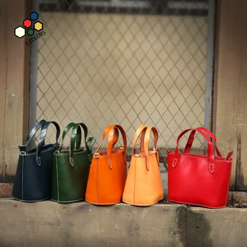 Женская кожаная Ретро ручная сумка-мессенджер tote bag bucket art bag