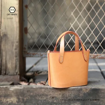 Женская кожаная Ретро ручная сумка-мессенджер tote bag bucket art bag Изображение 2