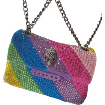Новое поступление, мини-женская сумка с кристаллами, лоскутный узор, Радужный бриллиант, Металлическая голова Орла, значок в стиле пэчворк, металлический логотип, Соединительный кошелек Изображение 2