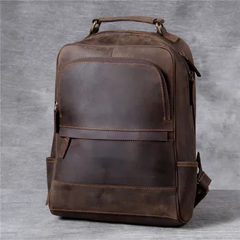 Винтажный мужской большой компьютерный рюкзак из воловьей кожи crazy horse, простой высококачественный роскошный рюкзак из натуральной кожи, повседневная дорожная сумка на открытом воздухе