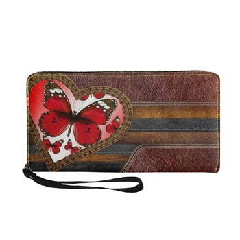 Персонализированный женский кошелек с красным браслетом-бабочкой, кожаный кошелек для женщин, сумка для мобильного телефона на молнии, кошелек для монет для девочек Изображение 2