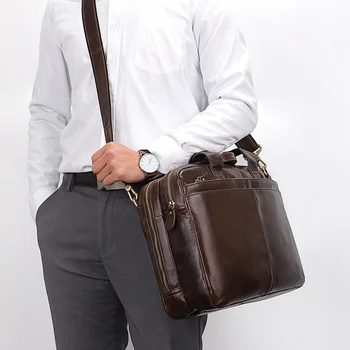 Сумка мода бизнес Мужские сумки верхний слой воловьей кожи сумка через плечо сумка Масло Воск кожа мужская  Изображение 2