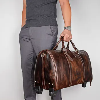 Стильная винтажная кожаная дорожная сумка большой вместимости для мужчин Изображение 2