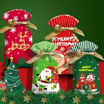 10шт Рождественские Подарочные пакеты для конфет, Сладкая упаковка для печенья, Сумка на шнурке, Принадлежности для Рождественской новогодней вечеринки Изображение 2
