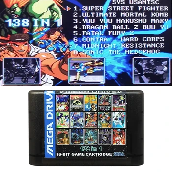 Игровой картридж MegaDrive MD 138 в 1 для 16 битной игры Sega для Mega Drive Mega Genesis PAL и NTSC