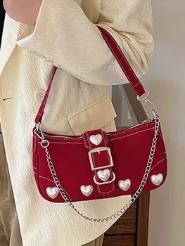 Маленькая сумка через плечо в стиле ретро из натуральной кожи Love Deisgn с короткой ручкой для женщин 2024, весенние Корейские модные сумки, сумка через плечо