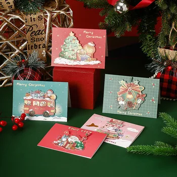 2шт Рождественских открыток Кавайный Санта Клаус Рождественская открытка Новогодний подарок Поздравительная открытка Подарки для детей