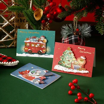 2шт Рождественских открыток Кавайный Санта Клаус Рождественская открытка Новогодний подарок Поздравительная открытка Подарки для детей Изображение 2