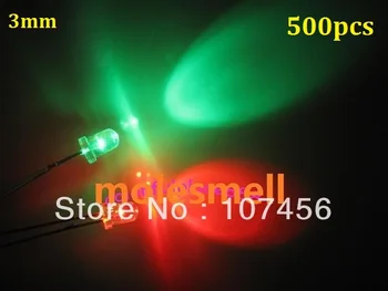 500шт 3 мм мигающий красный/зеленый светодиод-вспышка 3 мм мигающий красный/зеленый светодиод 3 мм круглая прозрачная двухцветная светодиодная лампа с красной/зеленой вспышкой