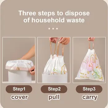 Маленькие кухонные мешки для мусора Мультяшные мешки для мусора на шнурке, Утолщенный мешок для мусора без запаха для мусорных баков на кухне и в ванной комнате Изображение 2