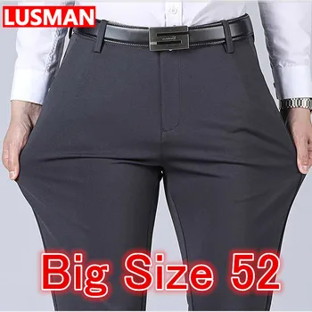 Мужские деловые брюки Большого размера 52, прямые брюки для костюма с эластичной талией, официальные рабочие длинные брюки, свободные повседневные брюки большого размера