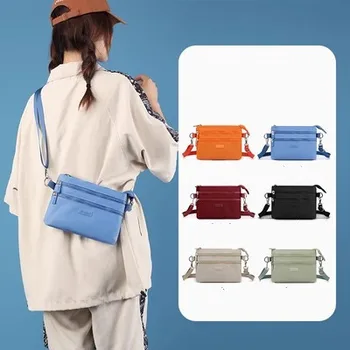 2023 Новые модные маленькие однотонные женские сумки для путешествий!Красивые винтажные сумки на плечо с несколькими молниями, универсальная холщовая сумка с клапаном Изображение 2