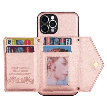 Роскошный Кожаный чехол-бумажник на молнии с картами для iPhone 14 13 11 12 Pro 6 7 8 Plus X Xr XS Max с подставкой Изображение 2