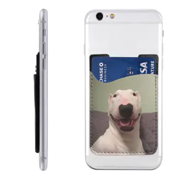 Забавный чехол-бумажник для телефона с бультерьером и собакой из искусственной кожи, забавный щенок-мем, клейкая наклейка на держатель кредитной карты для задней панели телефона