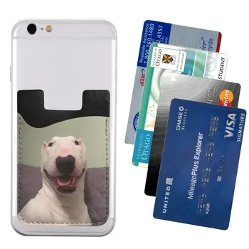 Забавный чехол-бумажник для телефона с бультерьером и собакой из искусственной кожи, забавный щенок-мем, клейкая наклейка на держатель кредитной карты для задней панели телефона Изображение 2