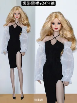 Черное вязаное платье + длинный рукав/30 см кукольная одежда летняя одежда кукольное платье костюм наряд для 1/6 Xinyi FR ST PP Кукла Барби