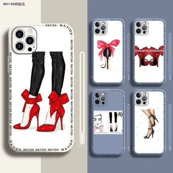 Мягкий Силиконовый Чехол Для Телефона iPhone 14 13 11 12 Mini Pro Max XS XR X Синий Чехол На Шнурке Для Девочек Fashion Woman