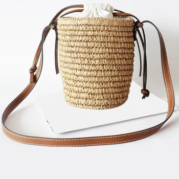 Дизайнерские женские сумки Круглая соломенная сумка-тоут из рафии, круглый бочонок, Плетеная из соломы сумка через плечо, Пляжная сумка через плечо для женщин 2022 г.