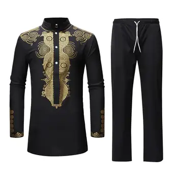 Африканская одежда 2023 Модные Черные топы с принтом Дашики в африканском стиле, комплект брюк, комплект одежды из 2 предметов, уличная одежда, повседневный Африканский костюм для мужчин
