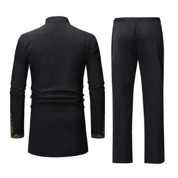 Африканская одежда 2023 Модные Черные топы с принтом Дашики в африканском стиле, комплект брюк, комплект одежды из 2 предметов, уличная одежда, повседневный Африканский костюм для мужчин Изображение 2
