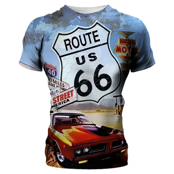 Винтажная мужская футболка Route 66, толстовка с рисунком, байкерские футболки с коротким рукавом, мужская панк-рубашка, пуловер с круглым вырезом, дешевая крутая одежда