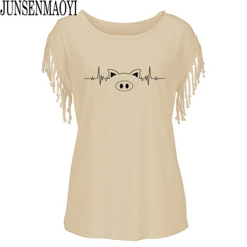 Новая летняя женская футболка с сердцебиением свиньи, Забавная футболка Lady Yong Girl, Хлопковая футболка с круглым вырезом, женские футболки, винтажные топы