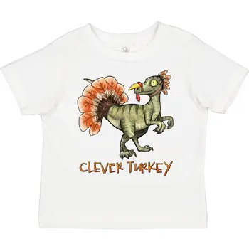 Inktastic Clever Turkey Футболка с динозавром на День благодарения для малышей Happy Funny Fun Jc