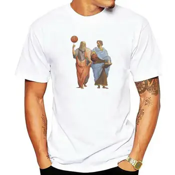 Мужские футболки Plato And Aristotle In Epic Basketball Match, Винтажные Футболки из 100% хлопка, Футболки Сократа, Топы С круглым вырезом, Большие размеры