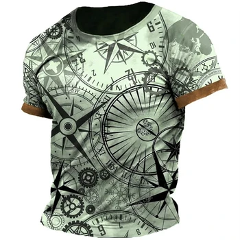 Футболка с графическим рисунком компаса в стиле ретро, 3D принт, мужская / женская повседневная модная футболка, мужские футболки с круглым вырезом, одежда унисекс большого размера