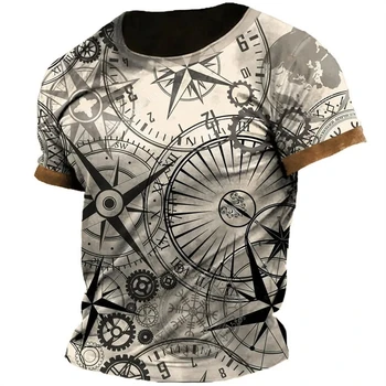 Футболка с графическим рисунком компаса в стиле ретро, 3D принт, мужская / женская повседневная модная футболка, мужские футболки с круглым вырезом, одежда унисекс большого размера Изображение 2